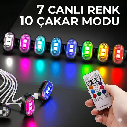 Mini RGB Uzaktan Kumandalı Araba Lambaları (USB-C ile Şarj Edilir)
