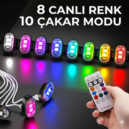 Mini RGB Uzaktan Kumandalı Araba Lambaları (USB-C ile Şarj Edilir)