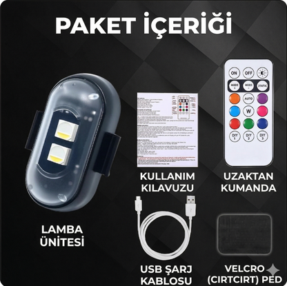 Mini RGB Uzaktan Kumandalı Araba Lambaları (USB-C ile Şarj Edilir)