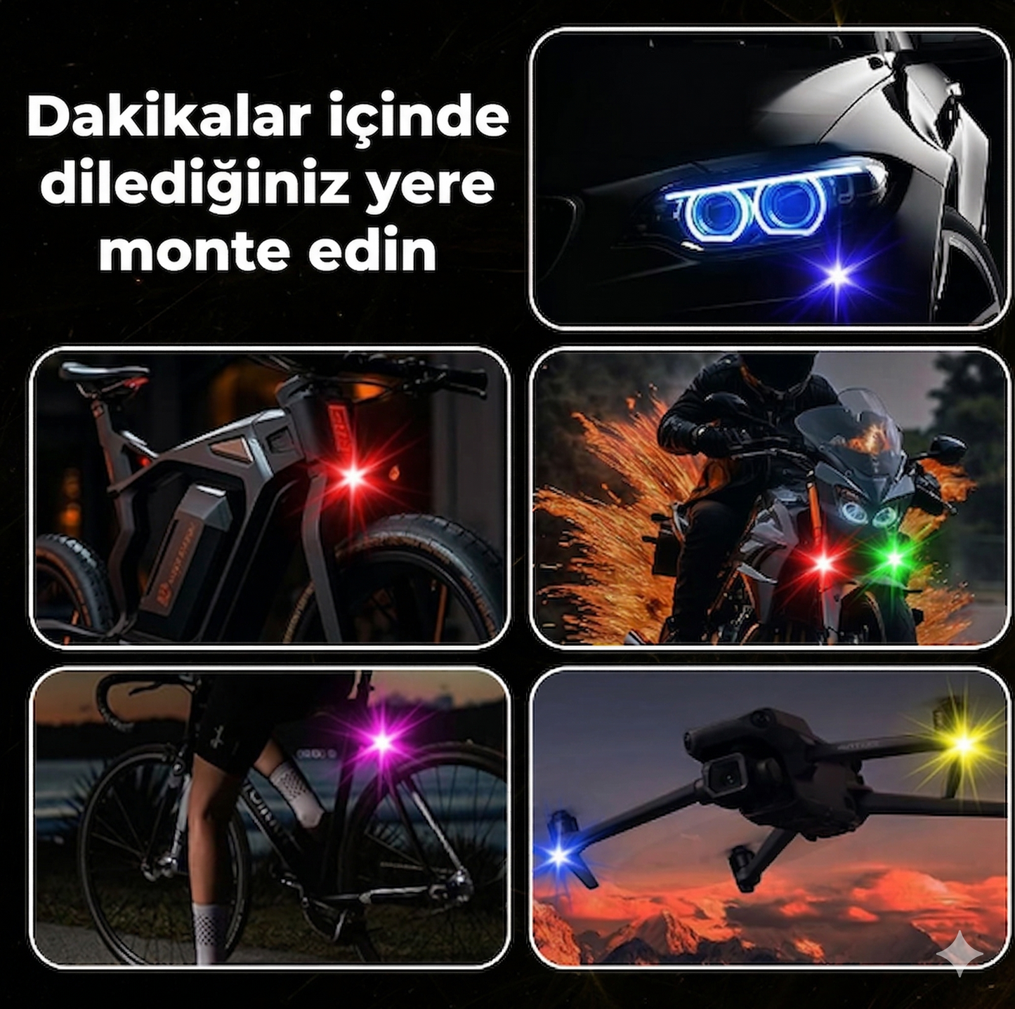 Mini RGB Uzaktan Kumandalı Araba Lambaları (USB-C ile Şarj Edilir)